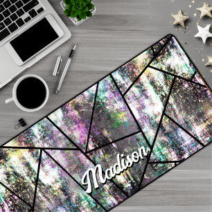 Elegant iridescent girly glitter desk mat
