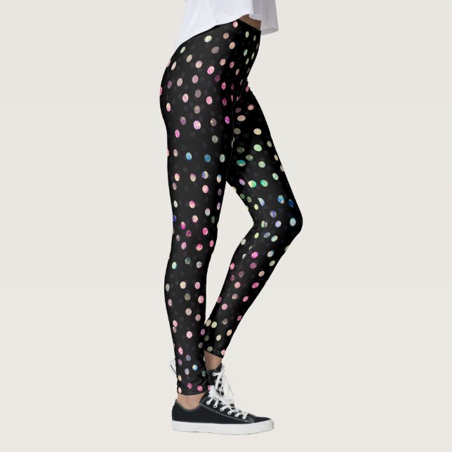 Elegant Iridescent Glitter Dots Black Design Leggings (Right)