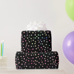 Elegant Iridescent Glitter Dots Black Design Wrapping Paper