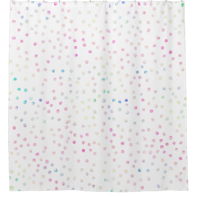 Elegant Iridescent Glitter Dots White Design Shower Curtain (Front)