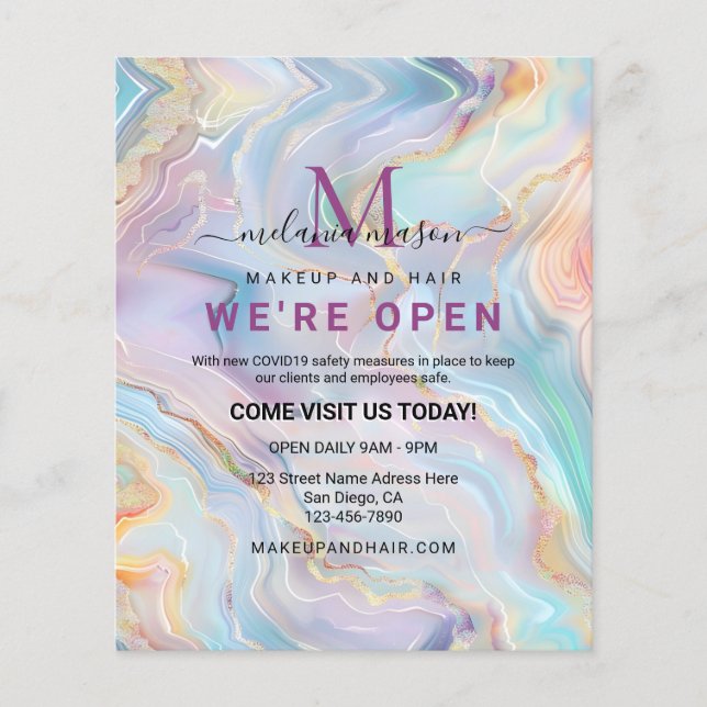 Elegant Iridescent Holographic Agate Gold Marble Flyer (Front)