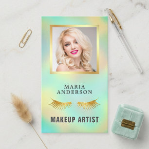 Elegant Iridescent Holographic Makeup Artist Photo Business Card