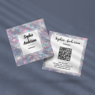 Elegant Iridescent Holographic with Qr Code Square Business Card