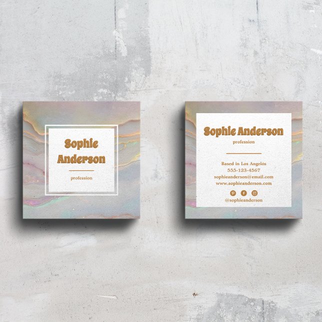 Elegant Iridescent Marble Square Business Card (Creator Uploaded)