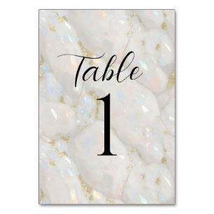 Elegant Iridescent Opal Gemstone Marble Chic Table Number