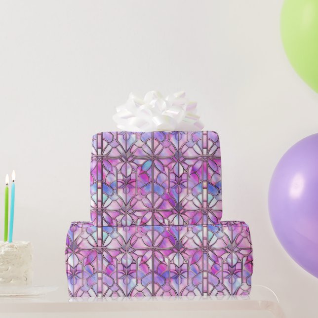 Elegant Iridescent Pink Faux Stained Glass Pattern Wrapping Paper (Party Gifts)