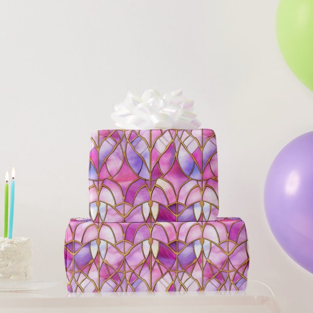 Elegant Iridescent Pink Faux Stained Glass Pattern Wrapping Paper (Party Gifts)