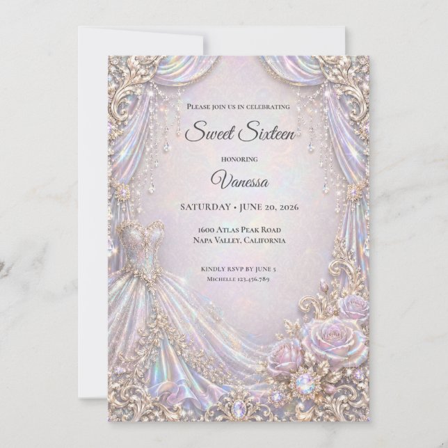Elegant Iridescent Princess Sweet 16 Invitation (Front)