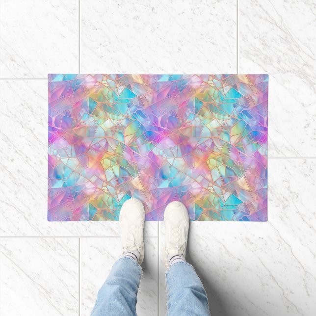 Elegant Iridescent Stained Glass Pattern: Luminous Doormat (Indoor)