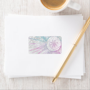 Elegant Iridescent Sun Moon Mandala Silver Design Label
