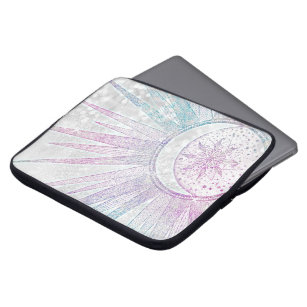 Elegant Iridescent Sun Moon Mandala Silver Design Laptop Sleeve