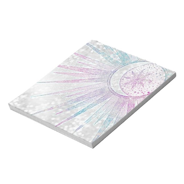 Elegant Iridescent Sun Moon Mandala Silver Design Notepad (Rotated)
