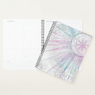 Elegant Iridescent Sun Moon Mandala Silver Design Planner