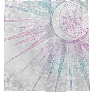 Elegant Iridescent Sun Moon Mandala Silver Design Shower Curtain