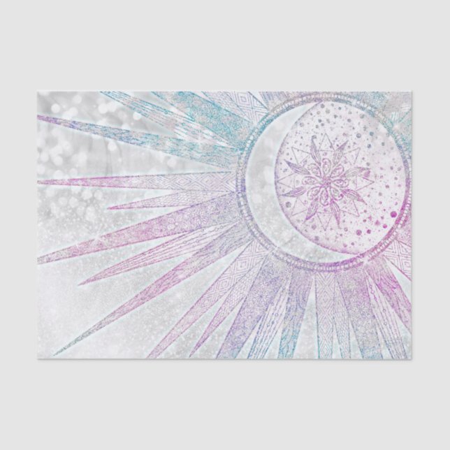 Elegant Iridescent Sun Moon Mandala Silver Design Tissue Paper (Front)