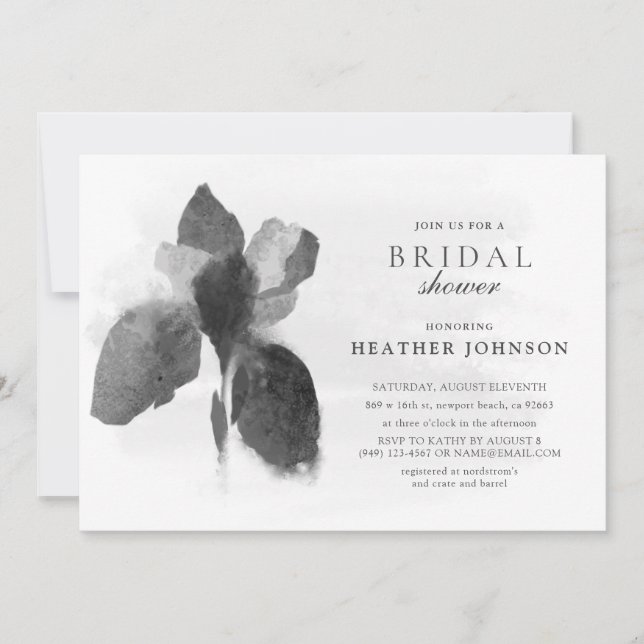Elegant Iris Black and White Floral Bridal Shower Invitation (Front)