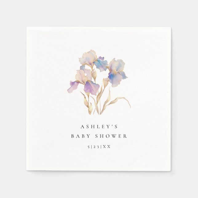 Elegant Iris Floral Baby Shower Napkin (Front)