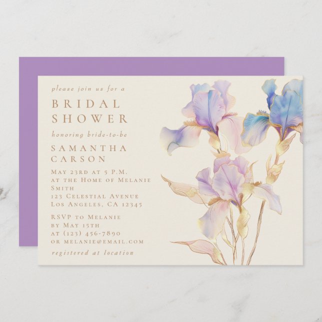 Elegant Iris Floral Bridal Shower Invitation (Front/Back)