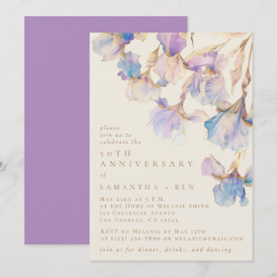 Elegant Iris Floral Watercolor Anniversary Party Invitation