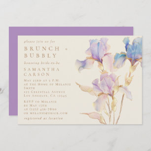 Elegant Iris Floral Watercolor Brunch and Bubbly Invitation