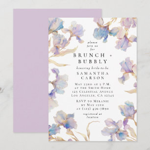 Elegant Iris Floral Watercolor Brunch and Bubbly Invitation