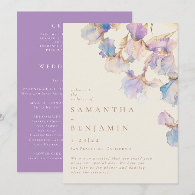 Elegant Iris Floral Wedding Program (Front/Back)