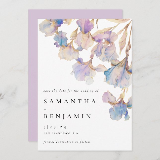 Elegant Iris Floral Wedding Save The Date (Front/Back)