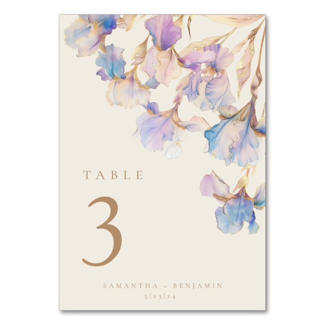 Elegant Iris Floral Wedding Table Card (Front)