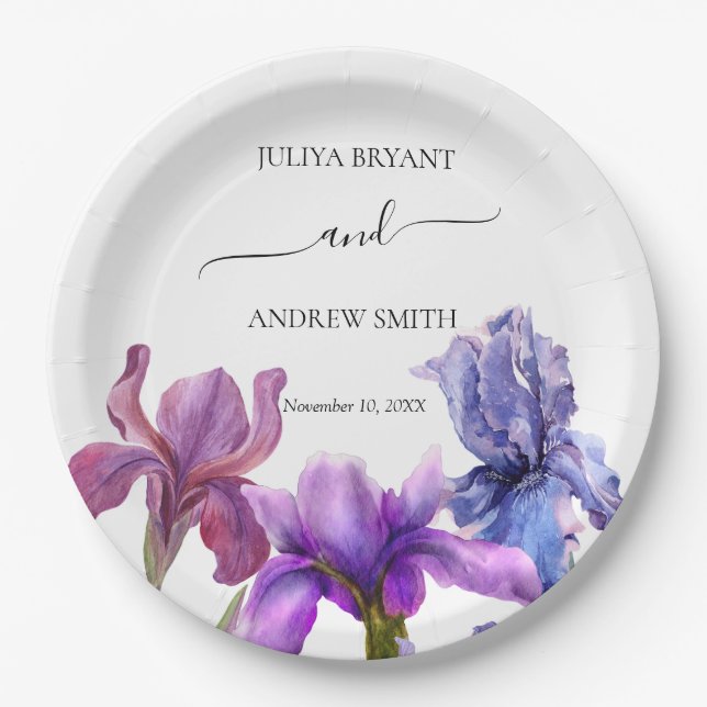 Elegant Iris flower wedding  Paper Plate (Front)