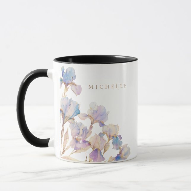 Elegant Iris Personalised Floral Mug (Left)