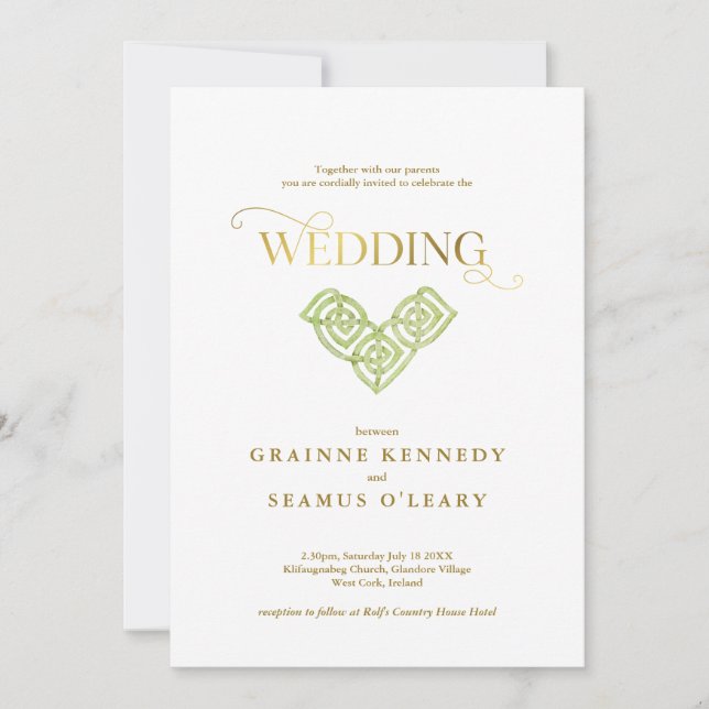 Elegant Irish Celtic Knot All In One Wedding Invitation (Front)