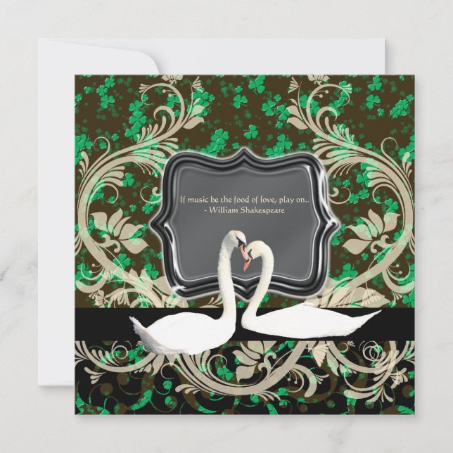 Elegant Irish vintage engagement shamrock Invitation (Front)