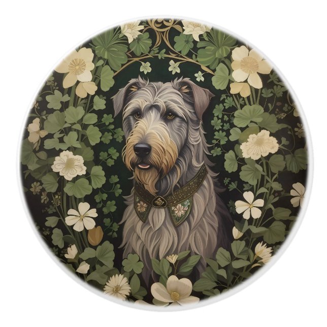 Elegant Irish Wolfhound With Shamrocks  Ceramic Knob (Front)