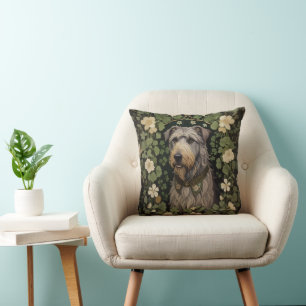 Elegant Irish Wolfhound With Shamrocks Cushion