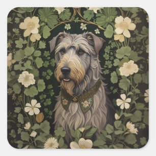 Elegant Irish Wolfhound With Shamrocks  Square Sticker