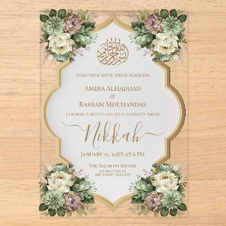 Elegant Islamic Floral Nikkah Acrylic Invitations
