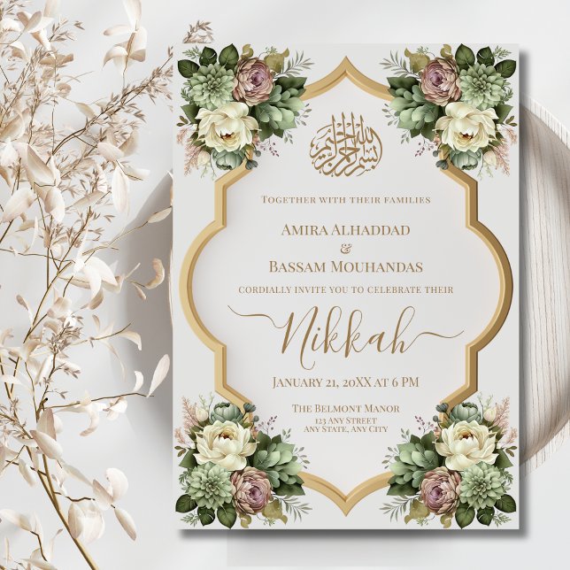 Elegant Islamic Floral Nikkah Invitation (Creator Uploaded)