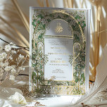 Elegant Islamic Floral Wedding Invitation Suite<br><div class="desc">This exquisite wedding invitation suite marries traditional Islamic artistry with a modern touch. The front of the invitation features an intricate, floral Art Nouveau design, dominated by shades of sage green, olive, cream, and accented with gold foil elements that give it a luxurious feel. The back reveals a minimalist aesthetic...</div>