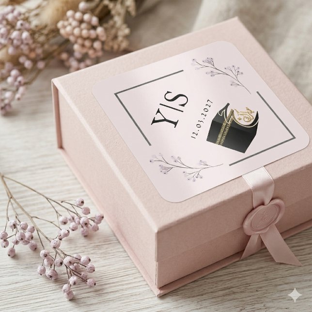 Elegant Islamic Kaaba Hajj Omra Pink Floral Square Sticker (Creator Uploaded)