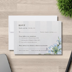 Elegant Islamic Nikah Walima Floral Blue Lily RSVP Card