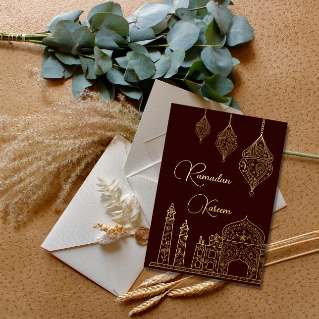 Elegant Islamic Ornamental Mosque Lanterns Ramadan Foil Holiday Card (Creator Uploaded)