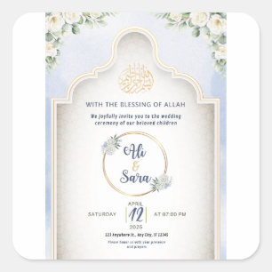 Elegant Islamic Wedding Invitation Muslim Invite  Square Sticker