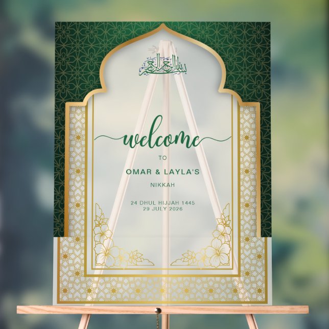 Elegant Islamic Wedding Welcome  Acrylic Sign (Neutral)