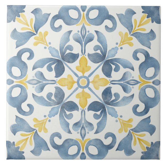Elegant Italian Blue Tile Lemon (Front)