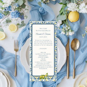 Elegant Italian Blue Tile Lemon Wedding Program