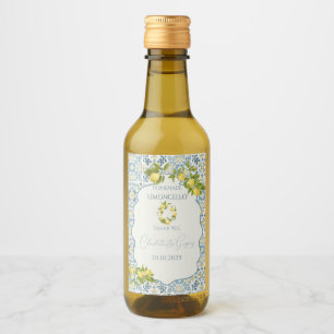 Elegant Italian Blue Tile Lemon Wedding Wine Label