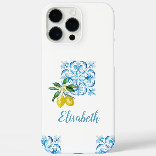 Elegant italian blue tile lemons Positano  Case-Mate iPhone Case (Back)