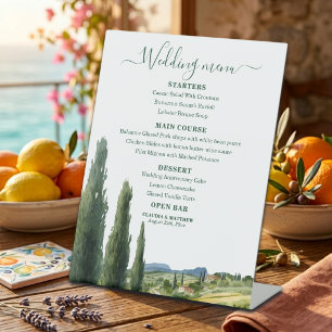 Elegant Italian Landscape Wedding Menu Pedestal Sign