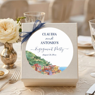 Elegant Italian Riviera Engagement Party Classic Round Sticker