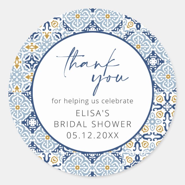 Elegant Italian Tile Bridal Shower Sticker (Front)